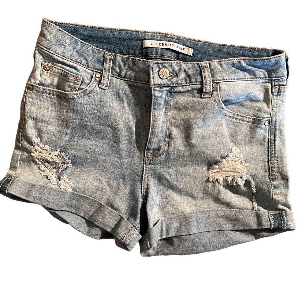 Celebrity Pink distressed ripped denim shorts cotton blnd w spandex sz 7